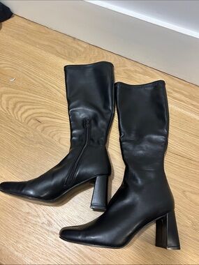 Classic Black Mid-Calf Block Heel Boots